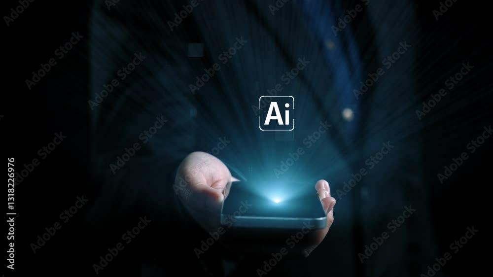 Poster human interact with ai artificial intelligence brain processor in concept of ai artificial intellige