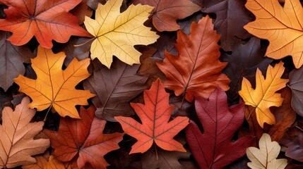 Colorful autumn leaves on the ground.
