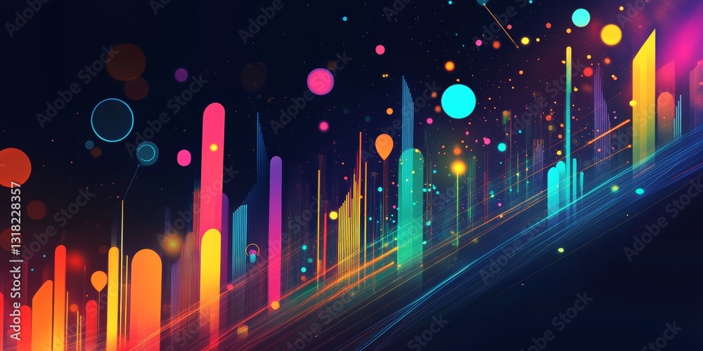 Poster this vibrant abstract artwork showcases colorful data and sound waves, creating a dynamic visual exp