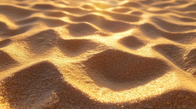 Close up view of golden beach sand with sunlight