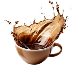 cup of coffee with splash on transparent background