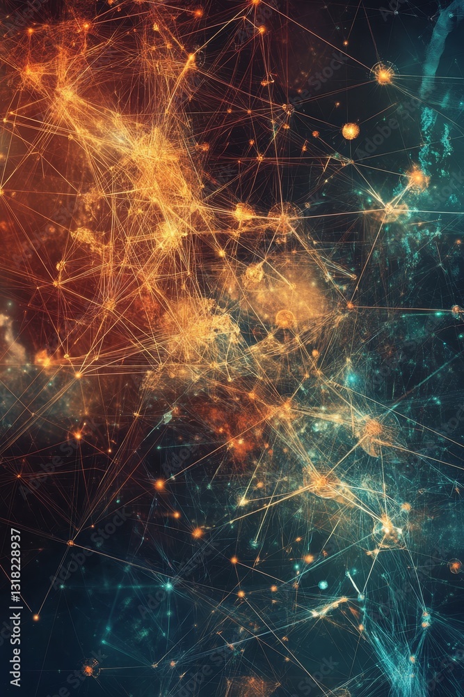 Wall mural this abstract digital artwork features a complex network of glowing nodes and connections, represent