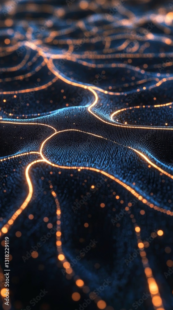 Canvas Prints explore an abstract design featuring glowing lines and particles on a dark background, perfect for t