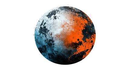 Fototapeta premium Vibrant Orange and Blue Planet Illustration: Contrasting Colors and Detailed Textures Depicting a Dynamic and Vivid Celestial Body. Isolated on White Background.