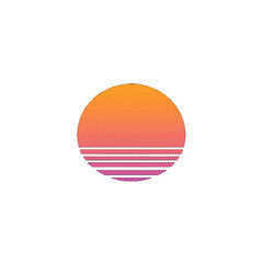 Retro Gradient Sunset With Abstract Horizon Lines on a White Background