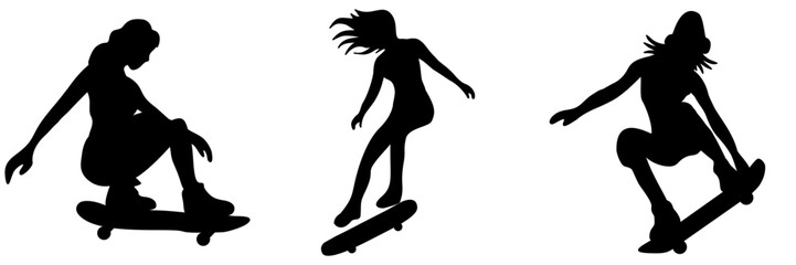Set of female skateboarder shadow