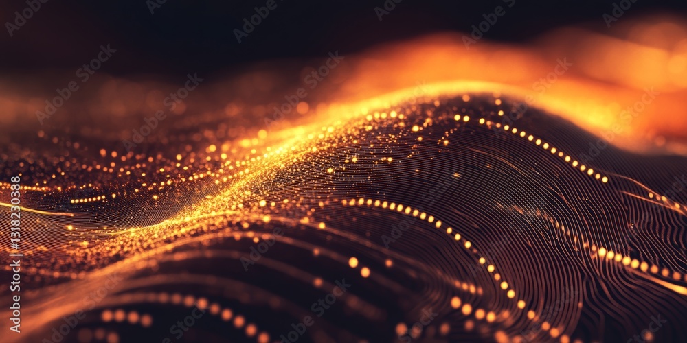 Canvas Prints a gold and black image of a wave with many dots. the image has a futuristic and abstract feel to it