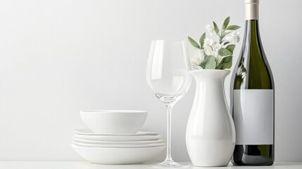 Fototapeta premium Elegant dining setting with wine and tableware.