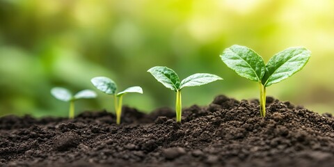 Bright Green Seedlings Emerging from Soil in a Lush Garden Environment
