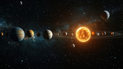 Solar system with planets and the sun in space