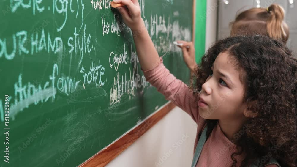 Poster american student studying coding engineering prompt while writing answer on blackboard. intelligence