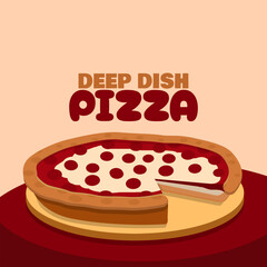 National Deep Dish Pizza Day to celebrate on April 5th. Delicious deep dish pizza topped with beef and cheese. Food event banner.