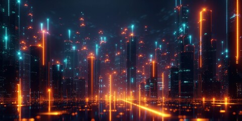 Fototapeta premium Neon Lights Illuminate a Futuristic Skyline at Dusk in a Modern Cityscape