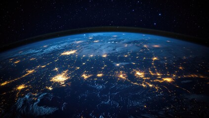 Obraz premium Earth At Night From Space With City Lights