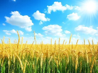Obraz premium Golden wheat field under sunny sky