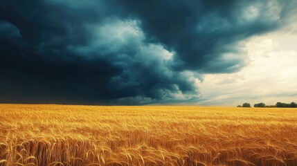 Obraz premium A dramatic sky looms over a ripe field of golden wheat
