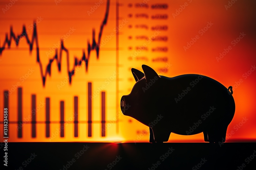 Poster a pig is standing in front of a graph with a dark shadow