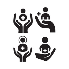 Set of patient care and medical support silhouette icon vector illustration