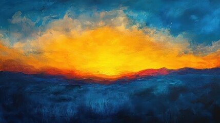 Obraz premium Abstract seascape painting evoking sunset glow over misty horizon line