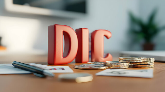 Disseminated Intravascular Coagulation Medical Concept in Red 3D Letters with Coins and Pen on Desk