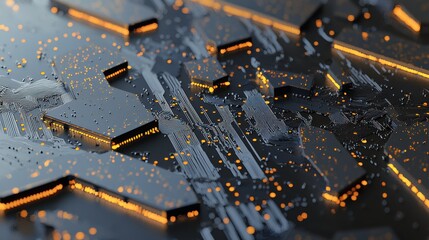 Exploring digital circuitry innovations technology hub visual art futuristic aerial view data representation