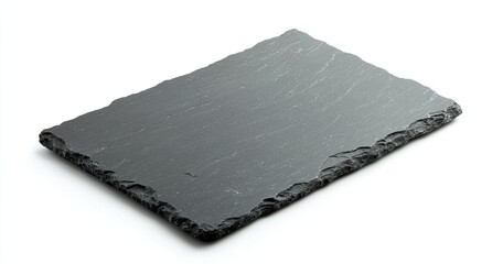 Black slate rectangular serving board, rustic texture, isolated on white.