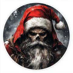 Around sticker with Dark and Intense Santa Claus – Gritty Winter Warrior in a Snowstorm
