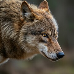 Fototapeta premium Hungry Wolf with Sharp Eyes Biting Raw Meat