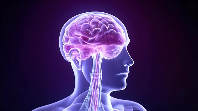 Glowing Human Brain Anatomy 3D Model on Dark Background