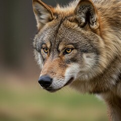 Fototapeta premium Golden Eyed Wolf Looking Directly at the Viewer