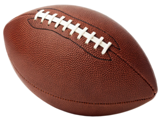 American football (rugby football) isolated on white background. Showcasing its iconic brown leather surface with visible texture and stitching. PNG file