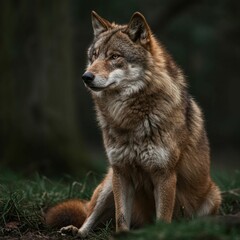 Fototapeta premium Mysterious Brown Wolf Gazing with Intensity