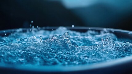 Splashing water in blue tones capturing freshness.