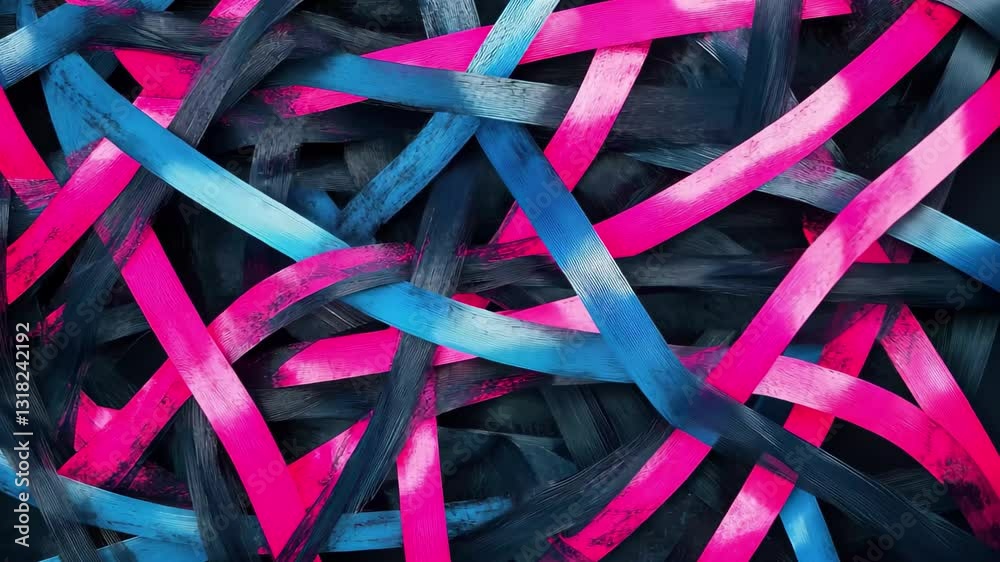 Poster Abstract background featuring vibrant pink and blue neon lines swirling in a dynamic pattern, cycled 3d, abstract background with pink blue neon lines
