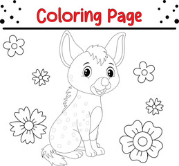 Cute Hyena coloring book page for kids. Baby Hyena animal 