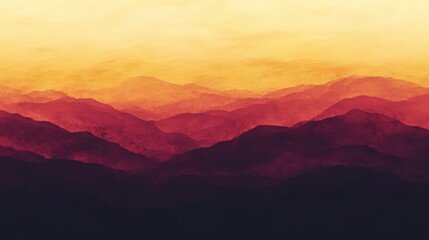 Obraz premium Watercolor Mountain Range Landscape in Gradient Hues of Red and Gold