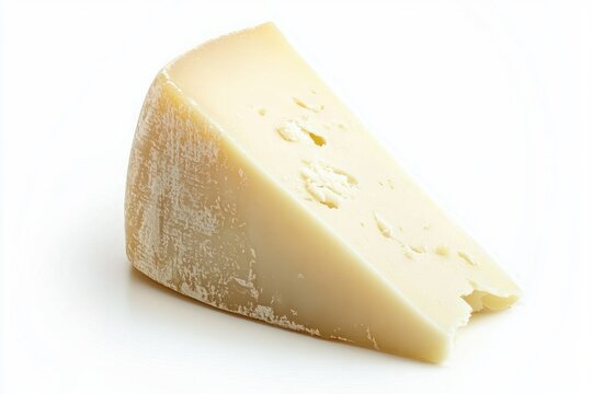 Elegant wedge of delicious white cheese isolated on clean white background with professional lighting