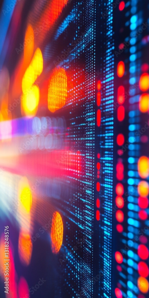 Poster abstract digital background with colorful light stream and data patterns in motion