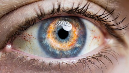 Fiery Blue Eye with Orange and Yellow Iris Glow