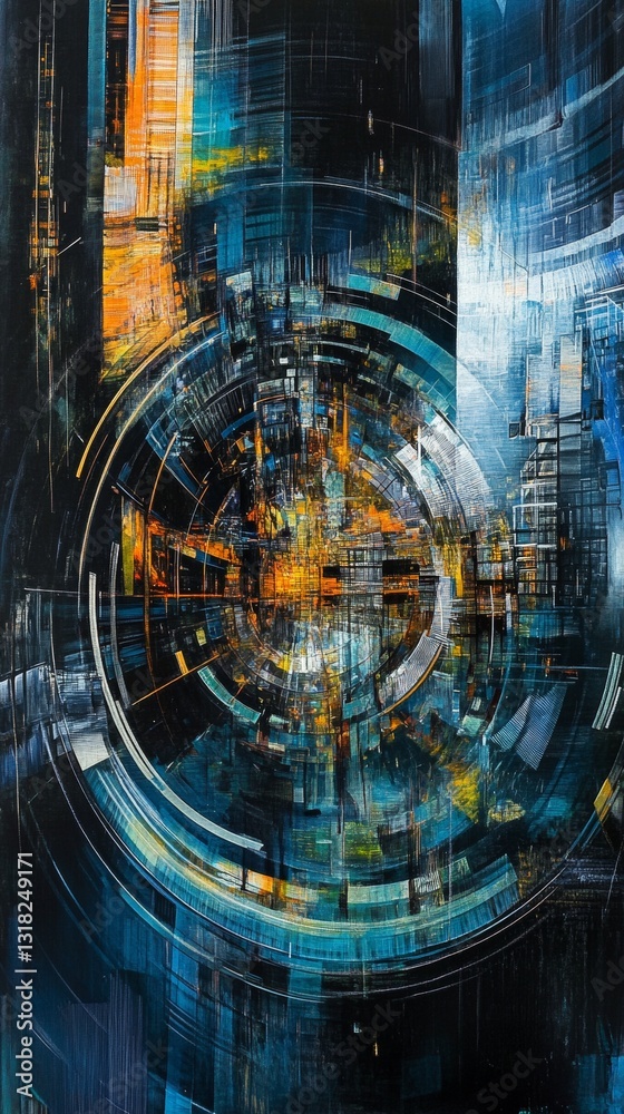 Wall mural abstract digital art composition with vibrant colors and geometric patterns in modern design