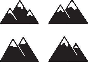 Four black-and-white mountain silhouettes for nature branding, decoration, or logos