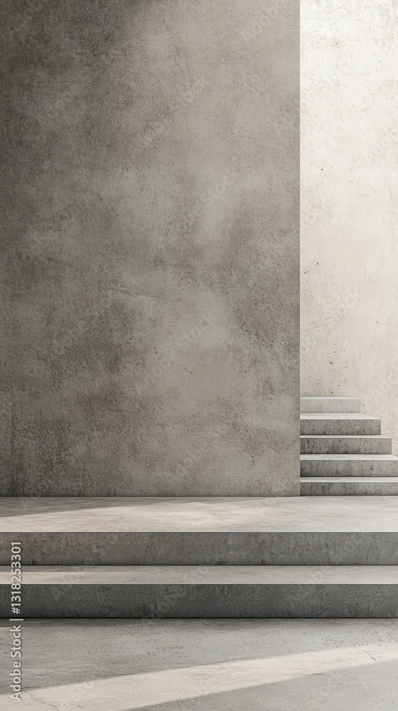 Poster modern concrete architecture with rising stairs design minimalist aesthetic and neutral tone interio