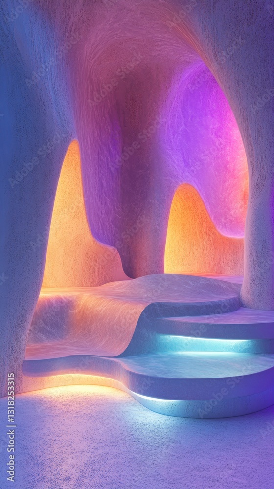Aufkleber Serene alien cavern with glowing pastel lights ethereal organic shapes and smooth textures for abstract design backdrop