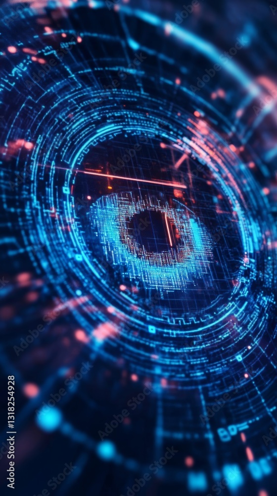 Poster abstract digital technology background with glowing circuits and patterns