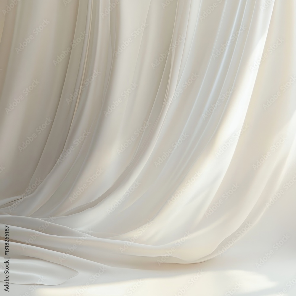 Aufkleber ethereal elegance of silky white curtain bathed in soft sunlight creating a dreamy studio backdrop
