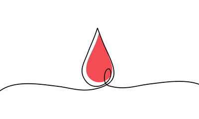 Continuous line drawing of blood drop on transparent background.