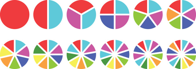Circle division infographic icon set. Pie chart divided 4,5,6 equal parts. Pie chart vector illustration