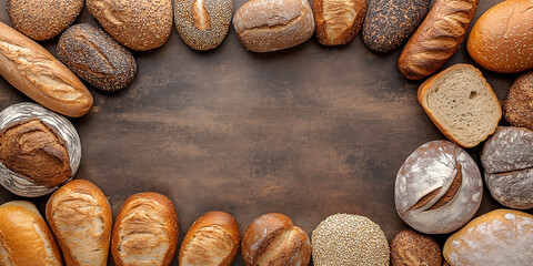 Fototapeta premium Draufsicht auf einen Rahmen mit Brot und mit Platz für Text in der Mitte - Werbeschild Flyer