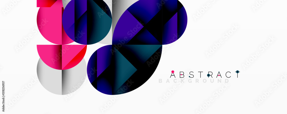 Poster Modern abstract composition with layered circles and angular segments featuring gradients, transparency effects, and a structured geometric layout