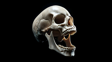 Obraz premium 3D Rendered Skull With Open Jaw Against A Black Background In A Dramatic And Spooky Atmosphere With Detailed Bone Structure And Teeth